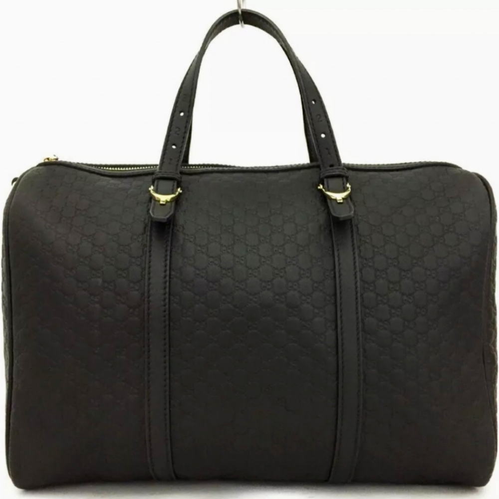 GUCCI MICRO SHIMA GG BLACK LEATHER BOSTON TRAVEL HAND BAG/Q4606
